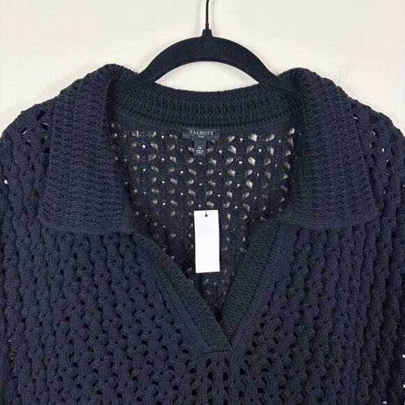 Talbots Black Lightweight Cotton Open Stitch Johnny Collar Sweater Vest - Picture 3 of 10